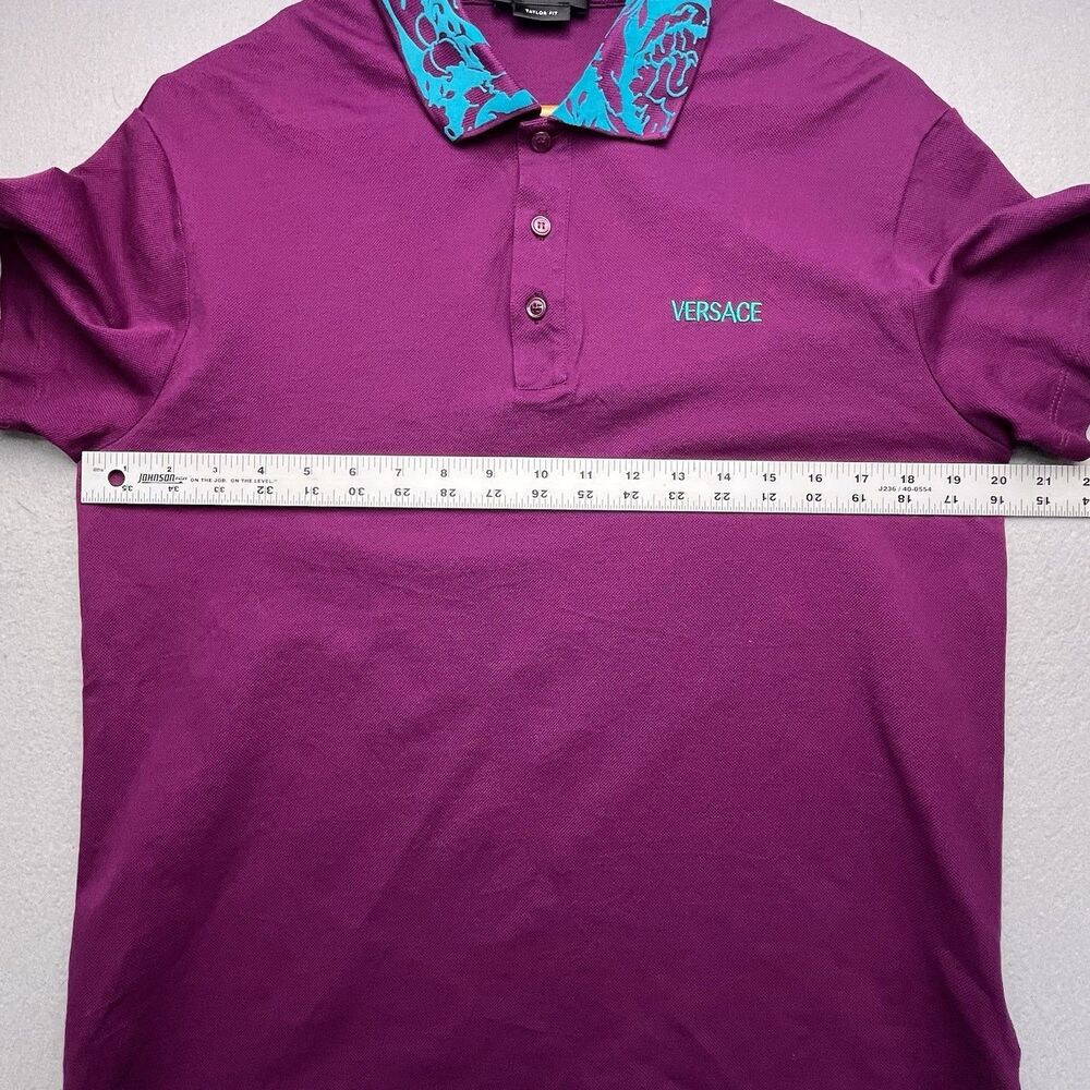 Versace Polo Shirt Men's L Purple Textured Collar Short Sleeve Chest Logo Knit - Picture 12 of 13